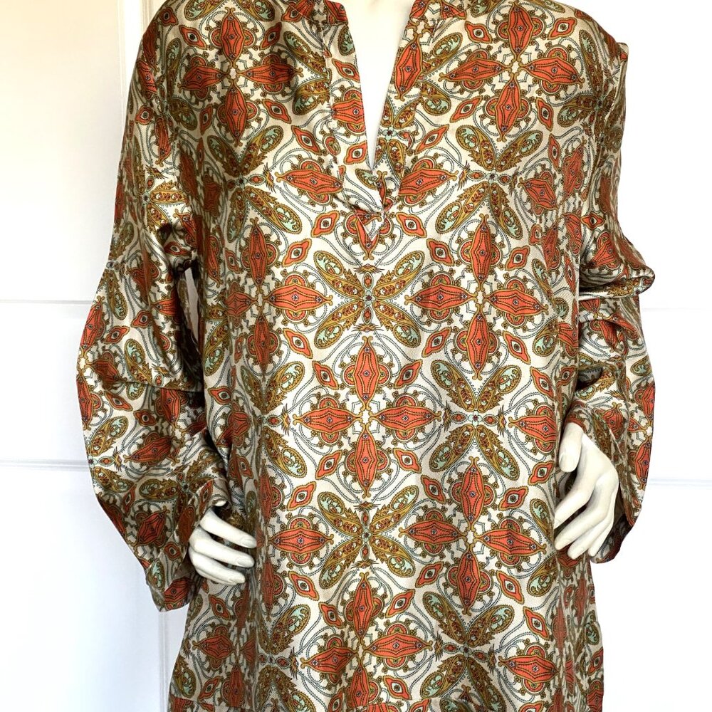NEW CHICO'S SILK MULTICOLOR PAISLEY PRINT TUNIC BLOUSE SIZE: 22